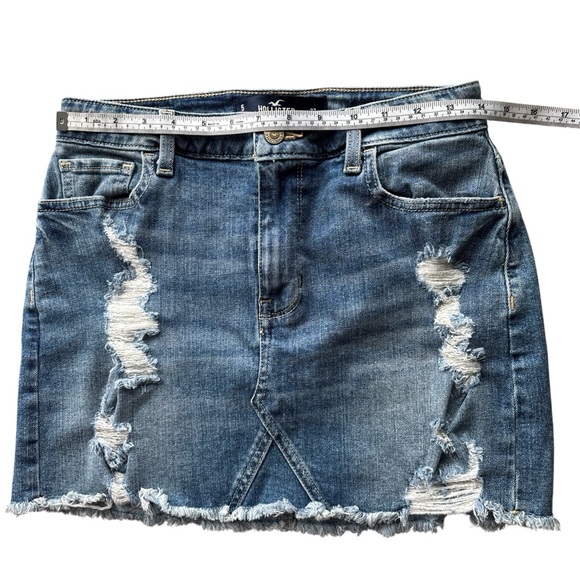 Hollister High Rise Distressed Denim Skirt Size 5 W27 - Picture 7 of 8